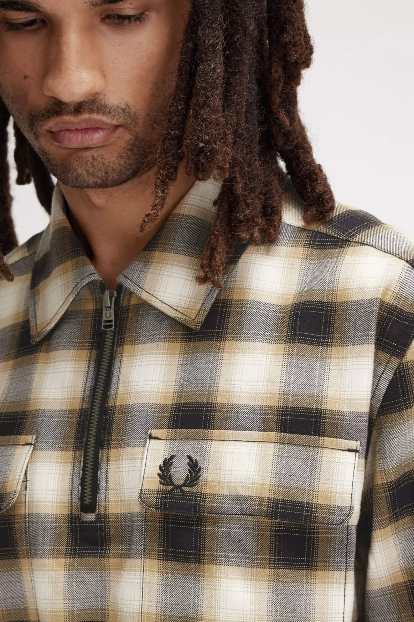 MULHER Fred Perry Camisa Em Padrão De Xadrez Com Meio Fecho De Correr