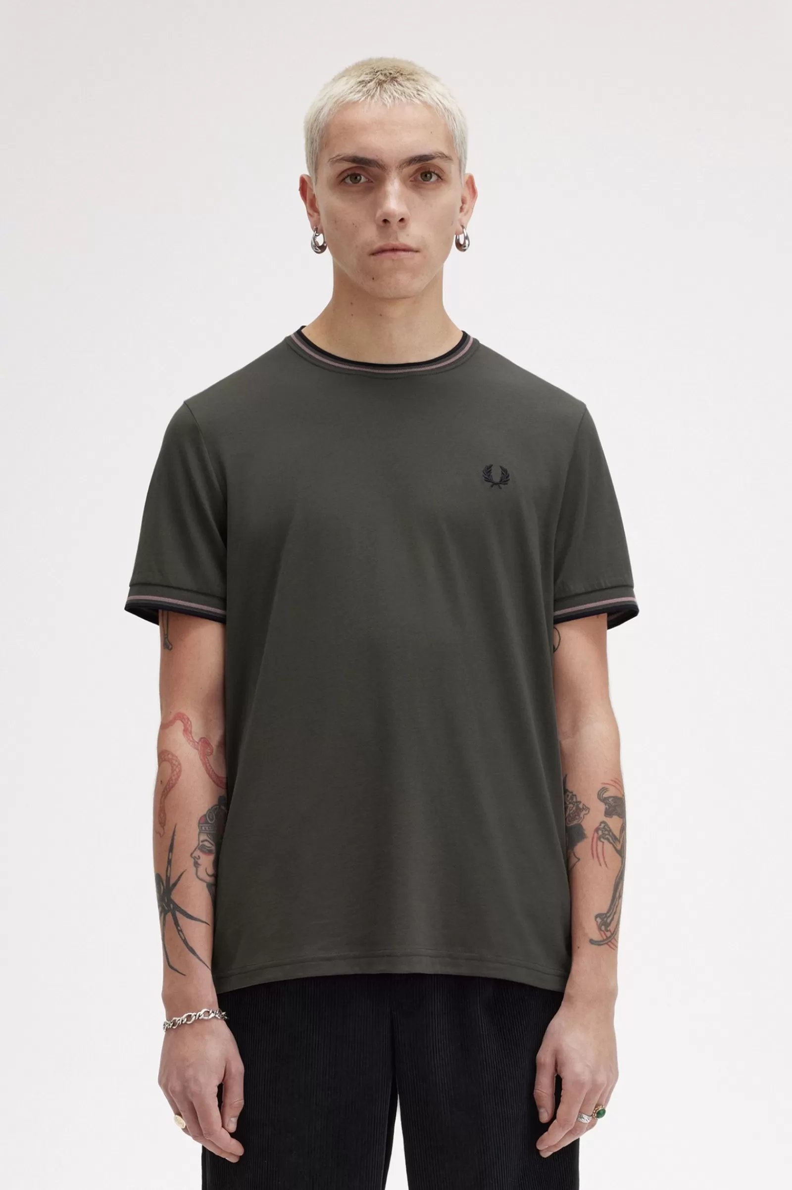 MULHER Fred Perry T-shirt Com Borda Com Ponto Descontínuo Dupla